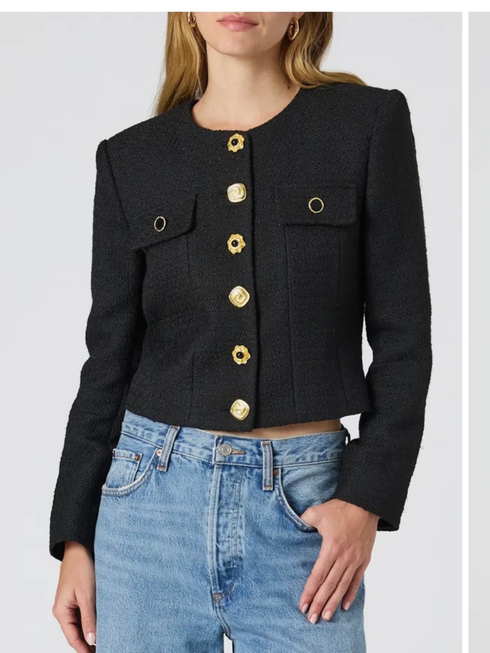 French connection mismatched button tweed jacket size 8 black